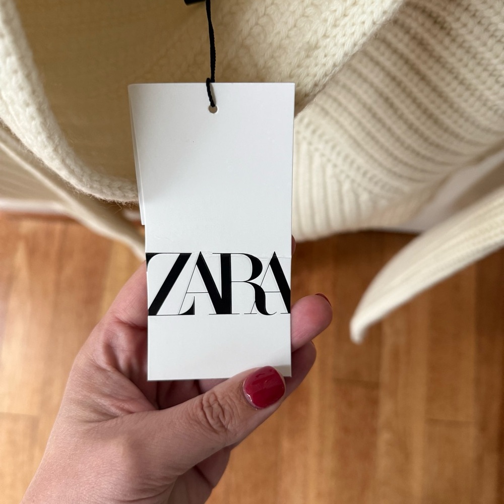 ZARA WOOL BLEND ASYMMETRIC NECKLINE SWEATER in ECRU, SIZE LARGE - Picture 3 of 7